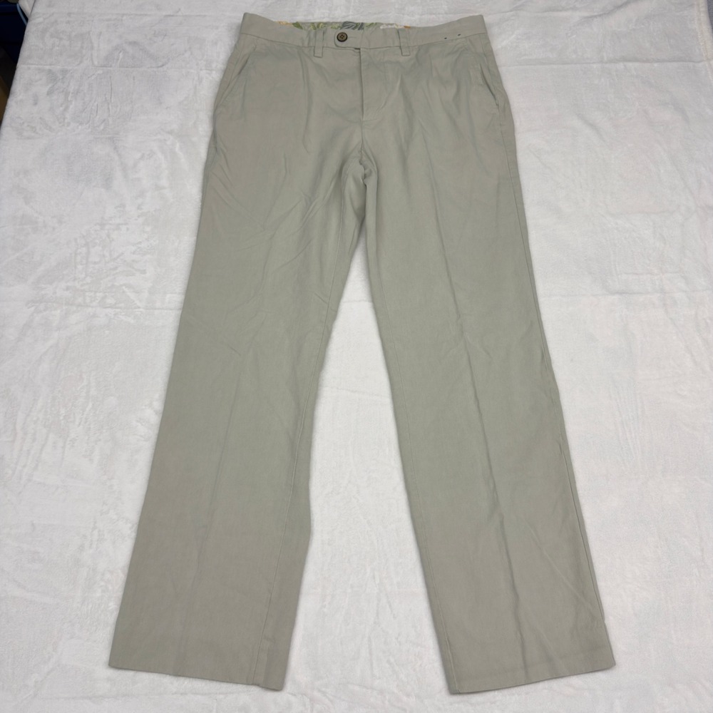 Tommy Bahama Pants Mens 32x32 Silk Cotton Blend Khaki Flat Front Straight Fit